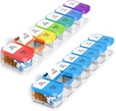 Odaro Extra Large Weekly Pill Organizer, XL Pill Box 7 Day AM PM, Jumbo Medicine Organizer 2 φορές την ημέρα για να κρατήσει την καθημερινή ιατρική, βιταμίνες, και συμπληρώματα, Rainbow & Blue / White (σετ των δύο)