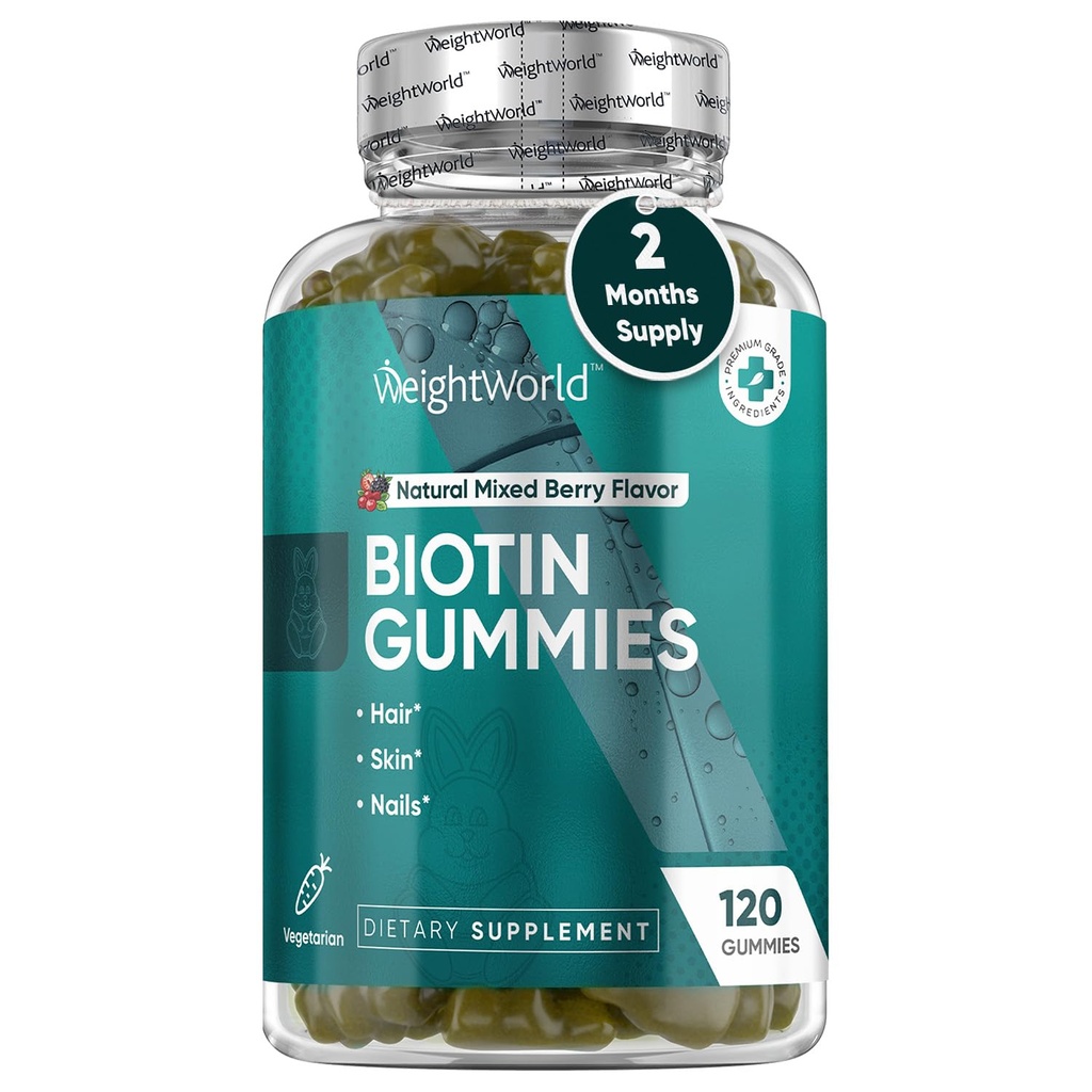 WeightWorld Biotin Hair Skin and Nails Gummies- 120 Count - Biotin Gummies 5000mcg with 13 Essential Micronutrients - Biotin for Hair Growth Women & Men - Vegetarian - Non-GMO (2-Month Supply)