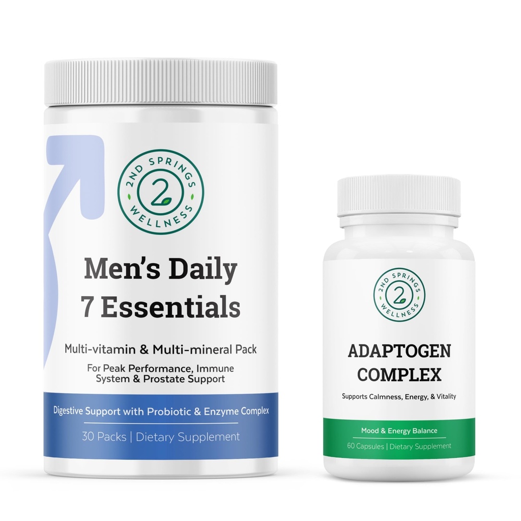 Men's Daily 7 Essentials & Adaptogen Complex Bundle - Complete Multivitamin Pack and Stress Adaptation Support for Men's Optimal Health