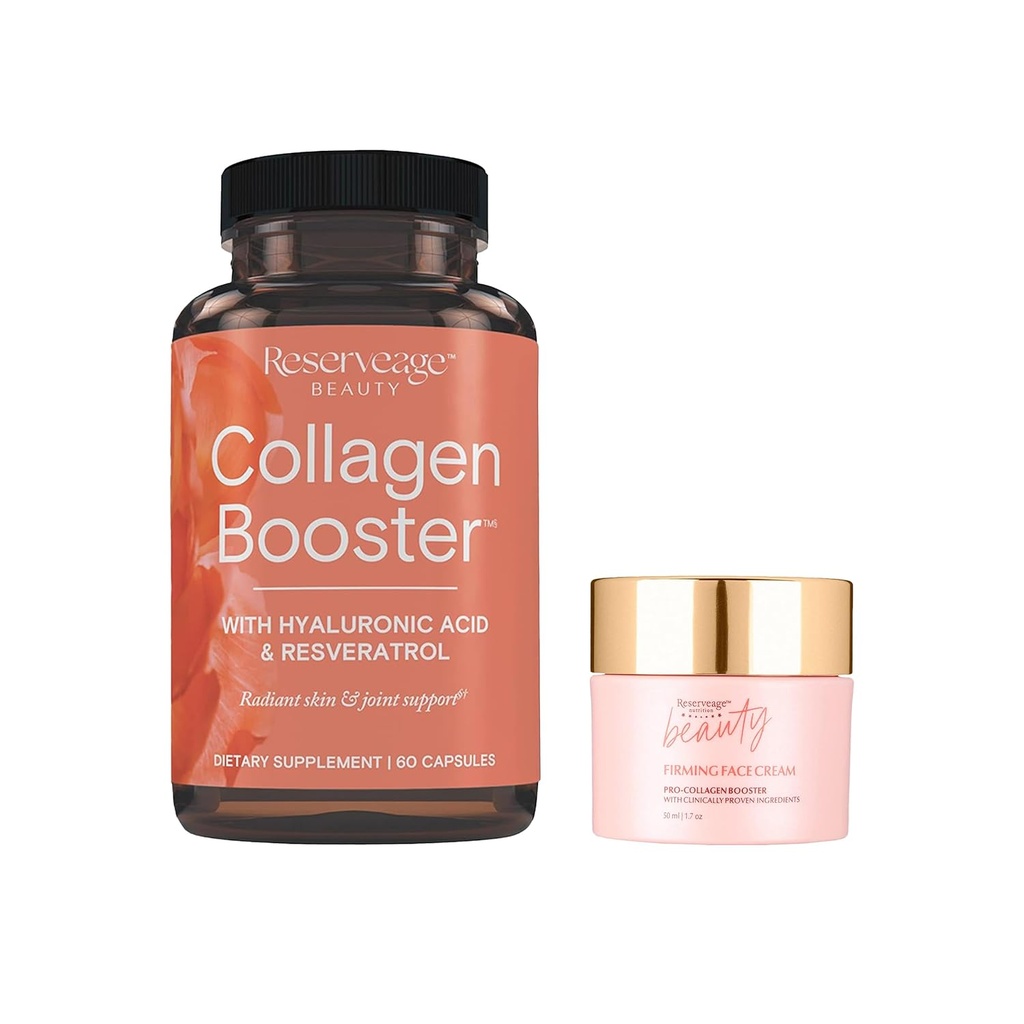 Reserveage Beauty, Collagen Booster, Collagen Supplement for Skin Care and Joint Health 60Caps & Firming Face Cream, 1,7 oz