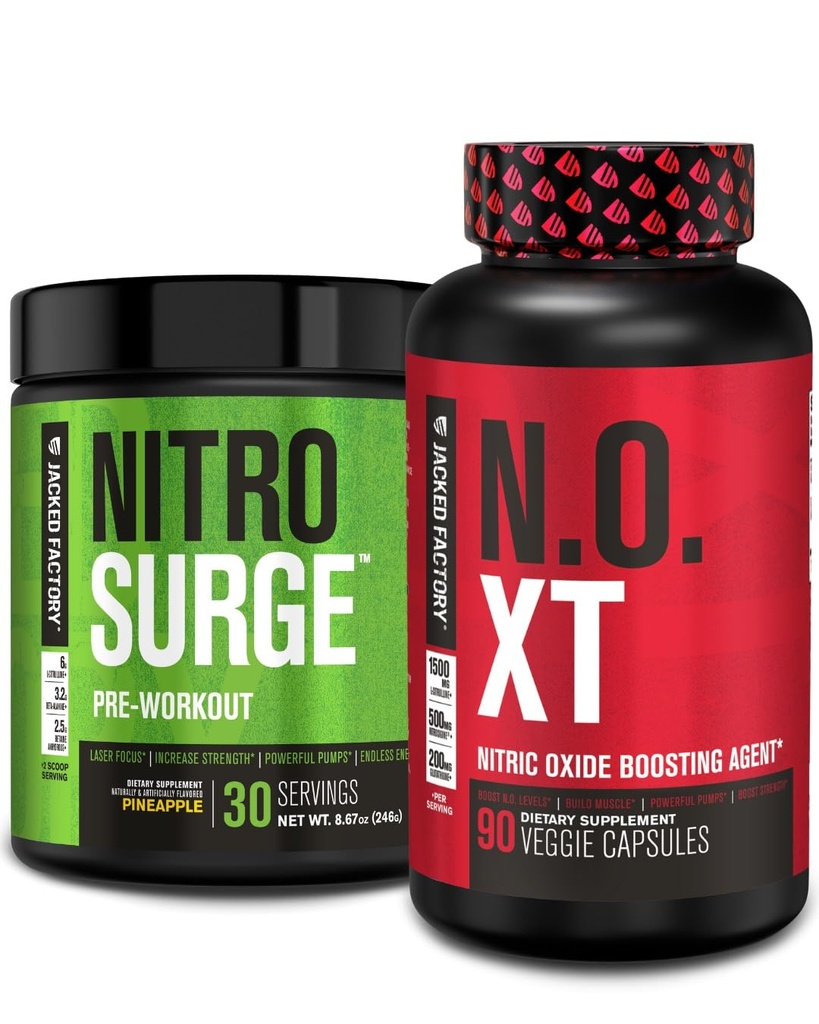 Jacked Εργοστάσιο Nitrosurge προ-εξάσκηση σε ανανά & N.O. XT Nitric Oxide Booster για άνδρες & γυναίκες