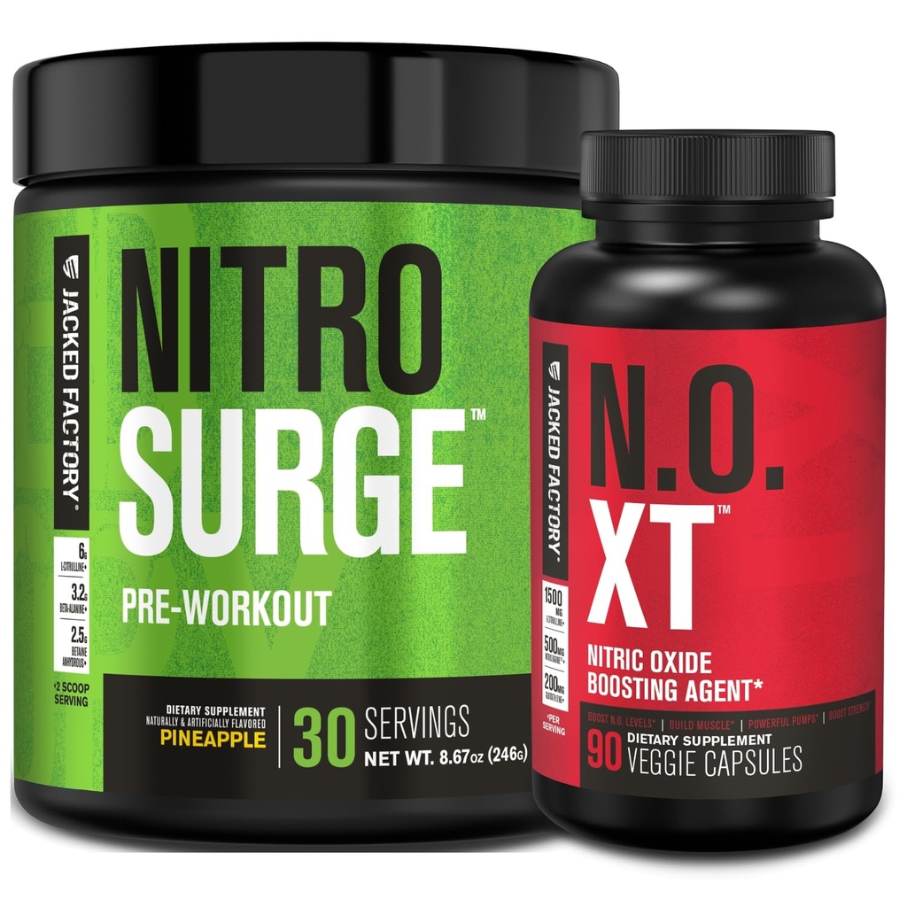 Jacked Εργοστάσιο Nitrosurge προ-εξάσκηση σε ανανά & N.O. XT Nitric Oxide Booster για άνδρες & γυναίκες