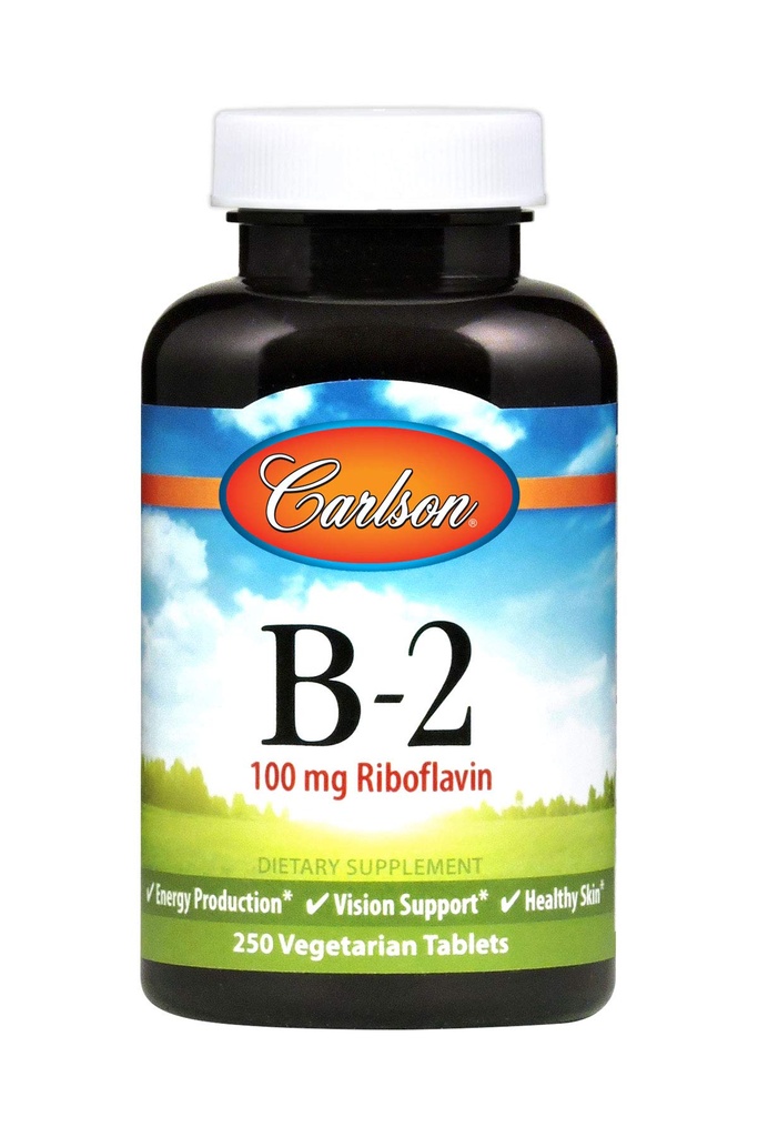 Carlson - B-2, 100 mg Ριβοφλαβίνης, Παραγωγής Ενέργειας, Υποστήριξης Οράματος & Υγιεινού Δέρματος, 250 χορτοφαγικά δισκία