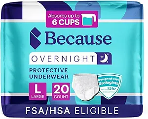 Επειδή Overnight Absorbency Pull Ups - Ενήλικας Ακράτεια Εσώρουχα, Extra Απορροφητικά Νυχτερινά Σύνορα για Άνδρες και Γυναίκες, Λευκός, Μεγάλος, 20 Κόμης