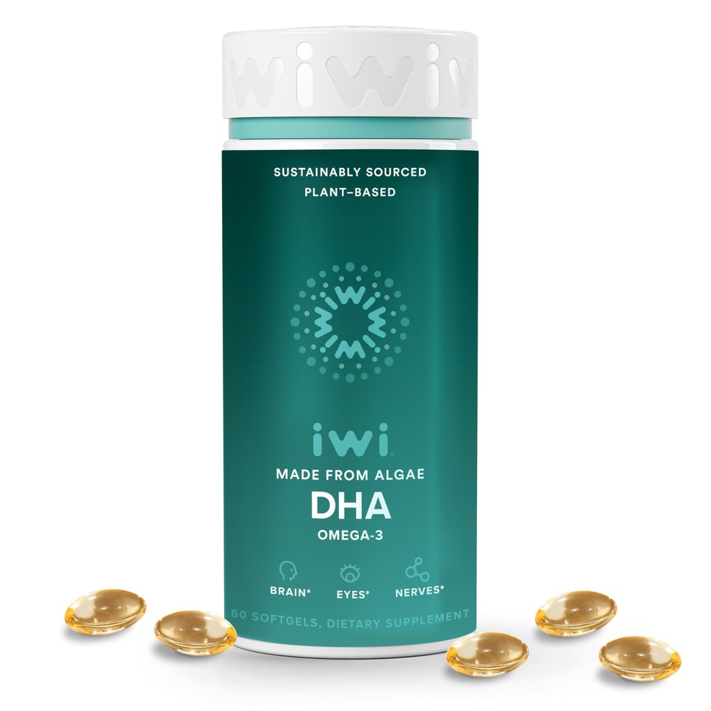 Iwi DHA Omega-3, 60 Softgels (30 σέρβις), Φυτικά Άλγα Ωμέγα 3, Εγκέφαλος, Μάτια & Νευρικό Σύστημα Υποστήριξη Συμπλήρωμα διατροφής, Κριλ & Ψαρέλαιο Εναλλακτική, Χωρίς Ψαρική Επίγευση