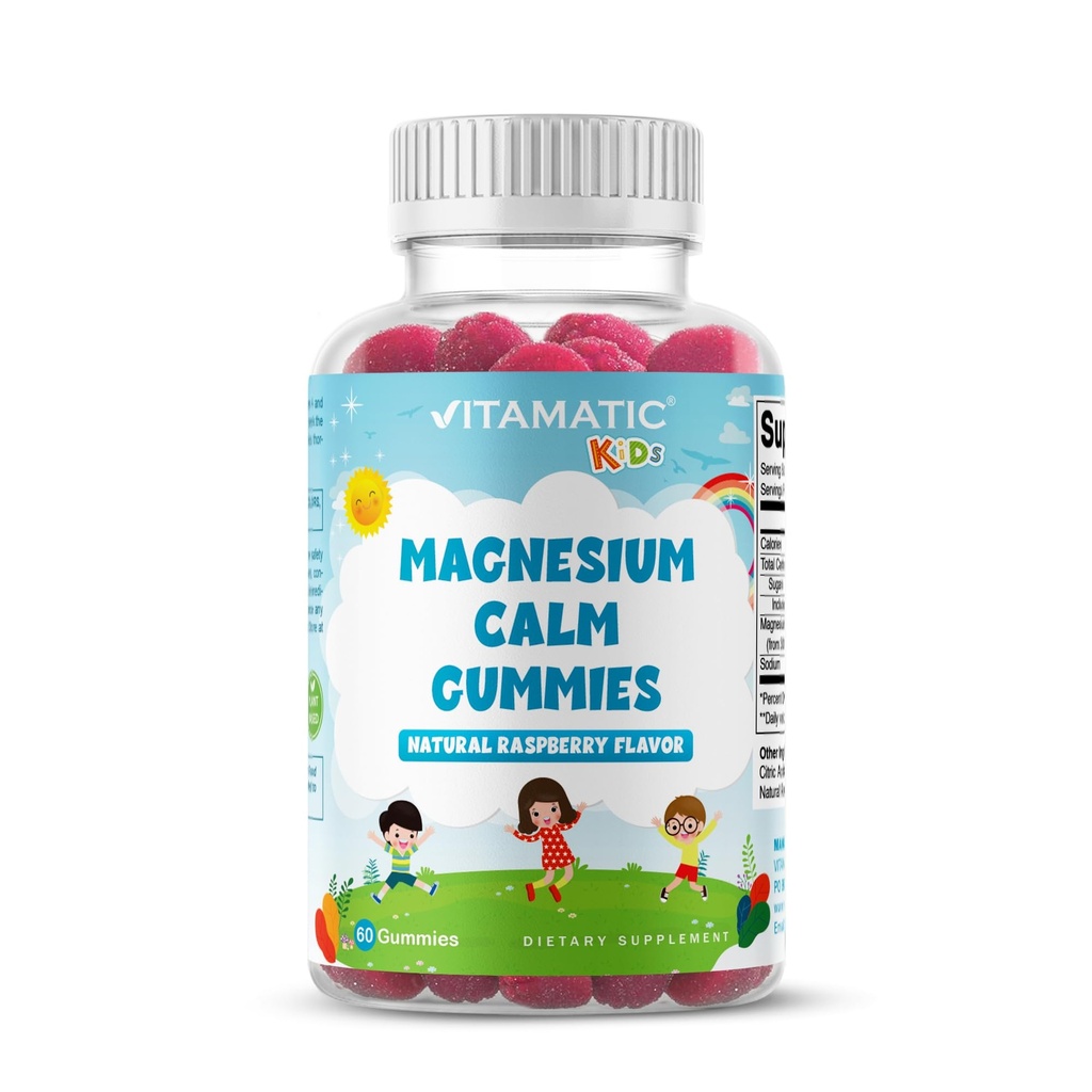 Vitamatic Kids Magnesium Calm Gummies - 60 Vegan Count - Great Tasting - Προώθηση της υγείας, των μυών, των οστών, & της ενεργειακής υποστήριξης