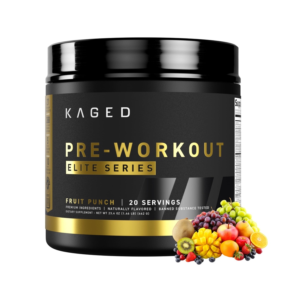 Kaged Pre Workout Elite Powder | Fruit Punch | Pre-Workout with Creatine, Beta Alanine, L-Citrulline, Pure Caffeine | 20 Servings