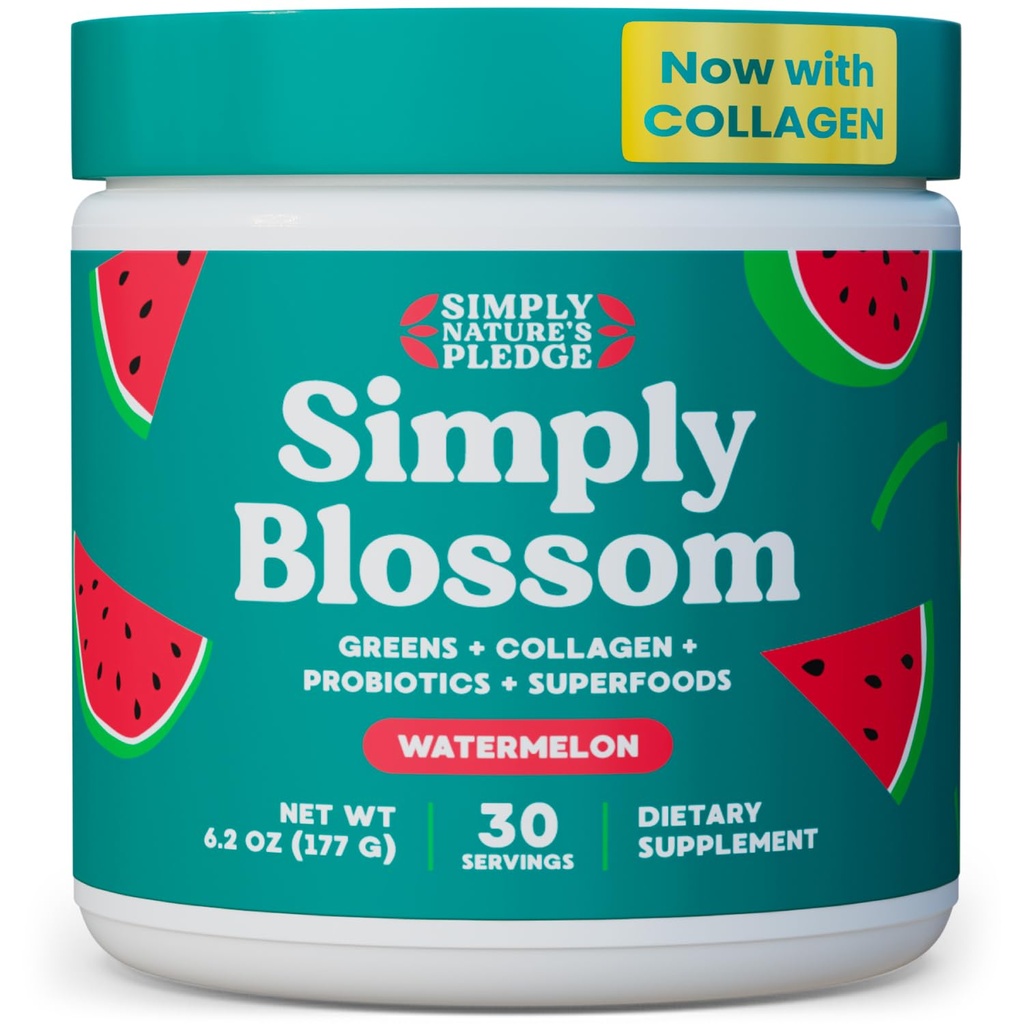 Απλά Blossom Διατροφή Daily Greens & Superfood Powder + Collagen + Probiotics for Women's Digestive Health & Bloating Relief. Βοήθεια για την Υγεία σας Bloom - 30 Ημέρα προσφοράς - Καρπούζι