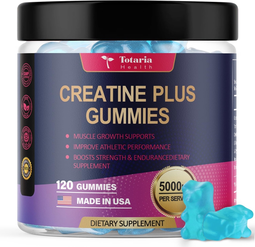 Totaria Creatine Μονοένυδρη Gummies για Άνδρες & Γυναίκες 5000mg Sugar Free Pre-Wortout Supplement Create for Mys Strength, Mus Builder, Energy Boost, Vegan, Blueberry Flavor, 120 Count