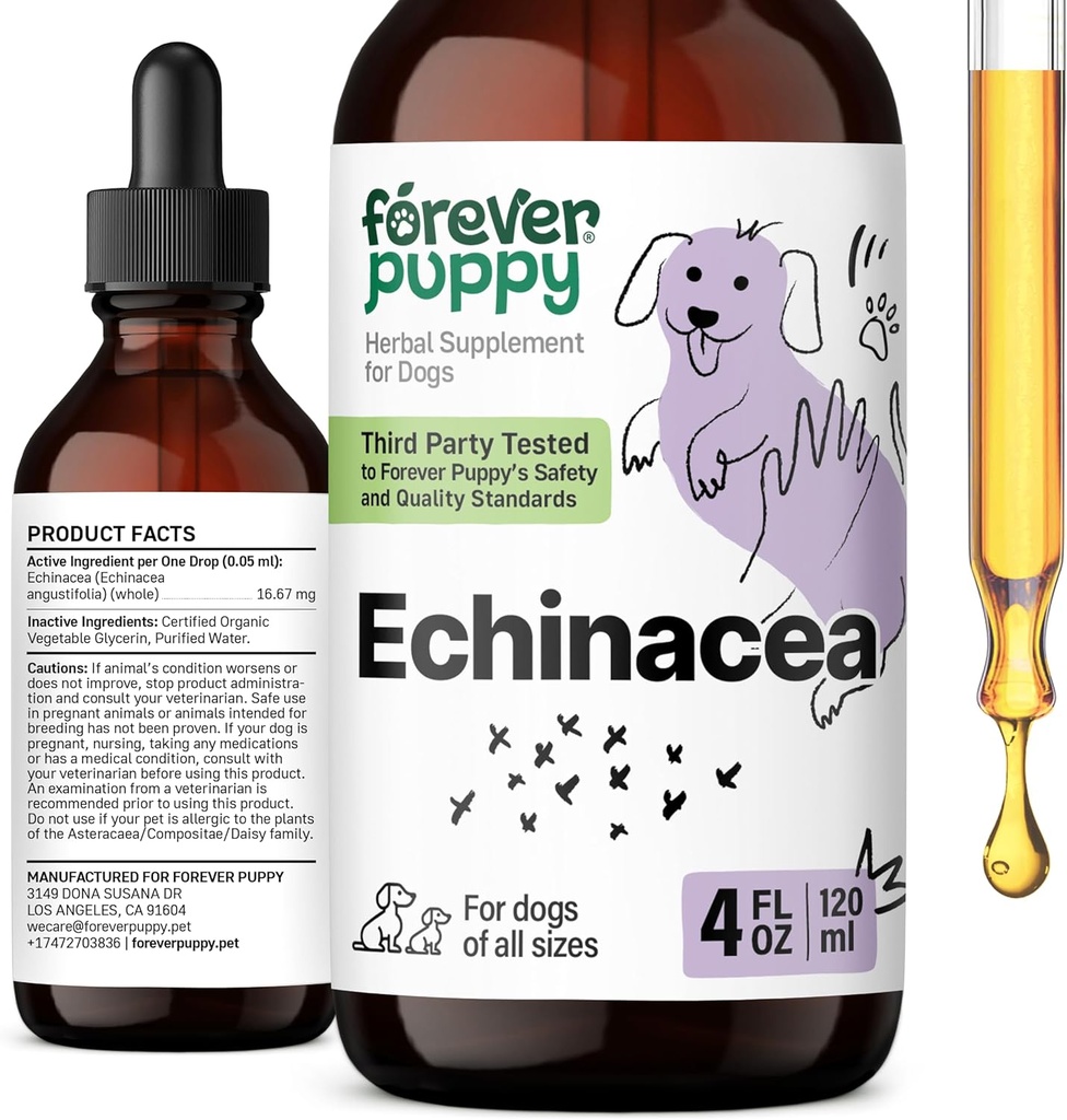 Forever Puppy Echinacea σταγόνες για σκύλους - Ανοσία Υποστήριξη & αναπνευστική υγεία w/Echinacea εκχύλισμα βοτάνων - υγρό ανοσοποιητικό συμπλήρωμα υποστήριξης για σκύλους όλων των Φυλή & Μεγέθη - 4 oz