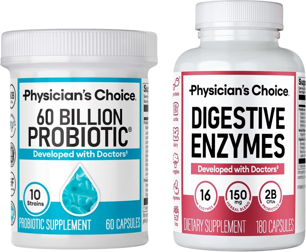ΕΠΙΛΟΓΗ Ιατρού - Optimal Gut Health Bundle: 60 Billion Probiotic 60ct + Digestive Enzyme 180ct for Digestive Comfort and Immune Support - Value Bundle