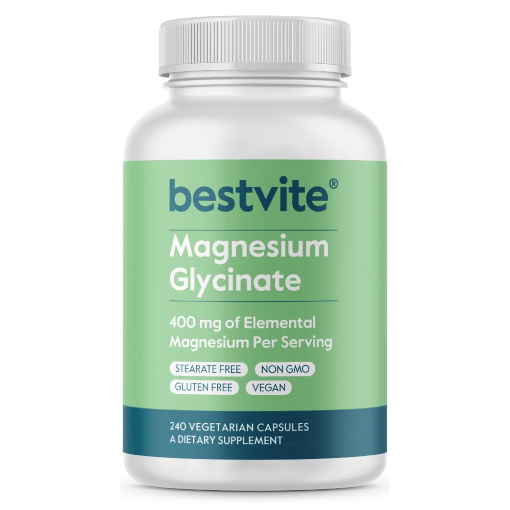 BESTVITE Filler-Free Μαγνήσιο Γλυκινικό - 400mg μαγνήσιο ανά Σερβίρισμα (240 Veg Caps)- Χηλικό Διγλυκινικό για τους μυς, την χαλάρωση, το στρες και την υποστήριξη ύπνου* - Για τους άνδρες και τις γυναίκες - Όχι Stearates - Vegan