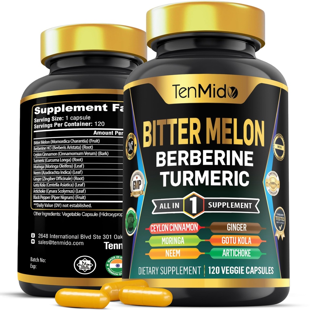 Κάψουλες Πικάντικης Μελόνης - 10in1 Formula - Συνδυάστε με Βερβερίνη, Κεϋλάνη Κανέλα, Κουρκουμάς, Moringa, Neem, Ginger, Gotu Kola, Artichoke, και Black Pepper - 120 κάψουλες για 4 Μήνες Προμήθεια