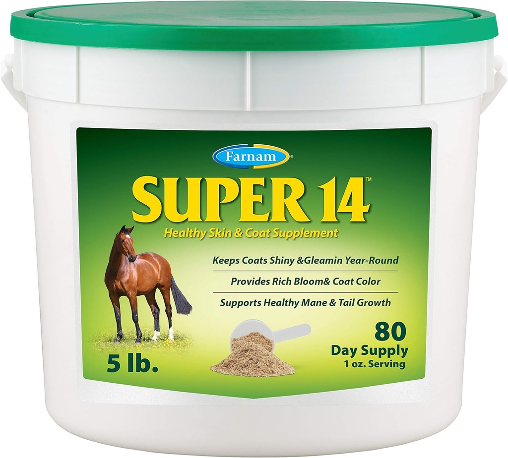 Farnam Super 14 Healthy Skin & Coat συμπλήρωμα για τα άλογα, Διατηρεί Coats Shiny & Gleaming έτος-Round 5 Λίρες, 80 ημέρες εφοδιασμού