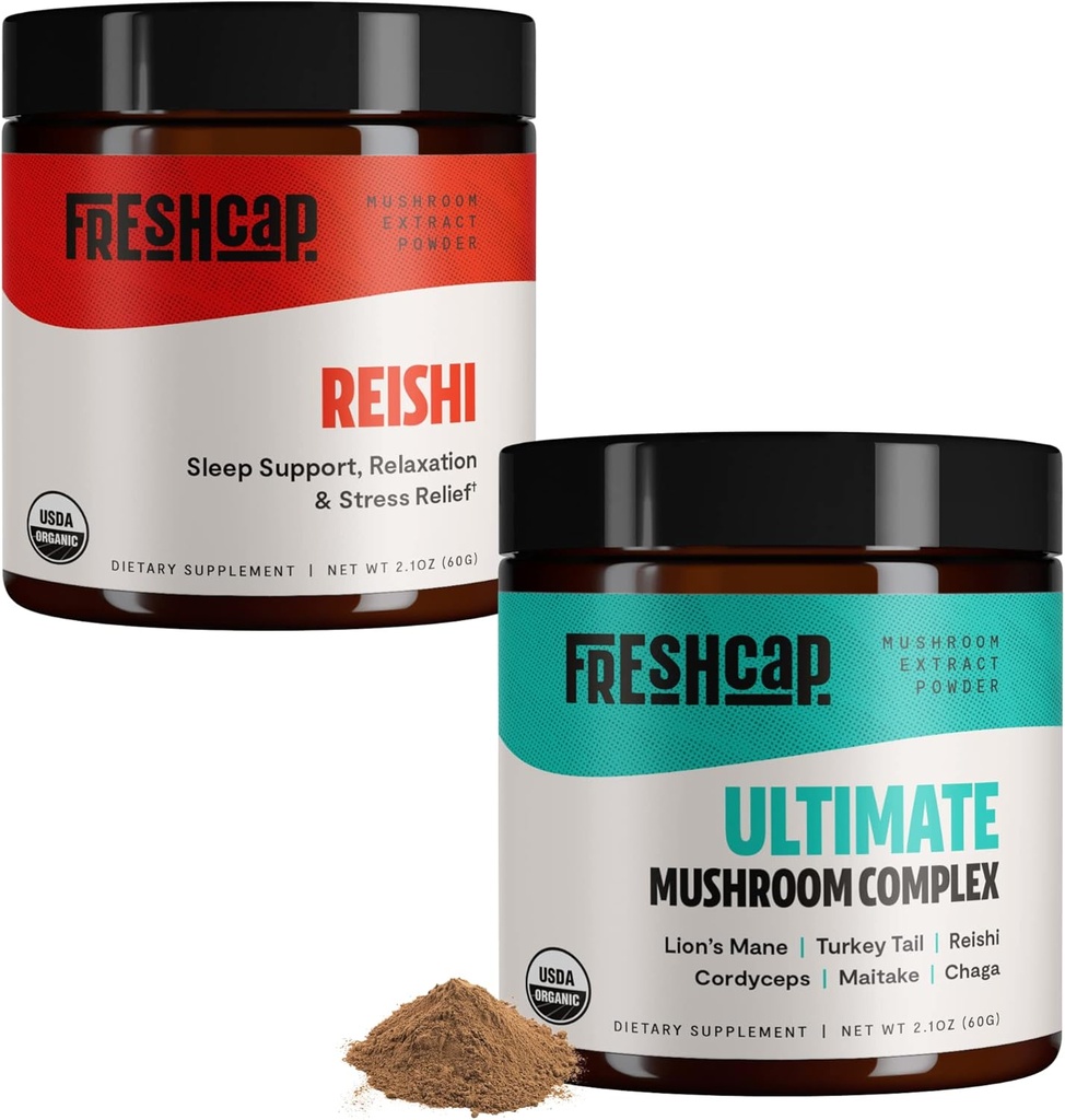 FreshCap Mushrooms Stress Bundle (Σκονή Reishi και Ultimate Mushroom Complex Powder)