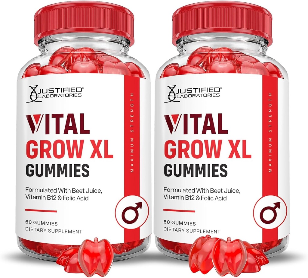 Justified Laboratories (2 Pack Vital Grow XL Performance Gummies 1000MG Advanced Formula Formula Formuled with ACV Pomegranate Beet Juice Powder B12 Vegan Non GMO 120 Gummys