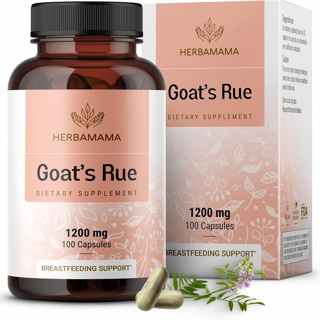 HERBAMAMA Goat's Rue Capses - 1200mg Galega Officinalis για την υποστήριξη γαλακτοπαραγωγής μητρικού γάλακτος - Vegan, μη ΓΤΟ Goats Rue Herb Γαλουχία συμπλήρωμα