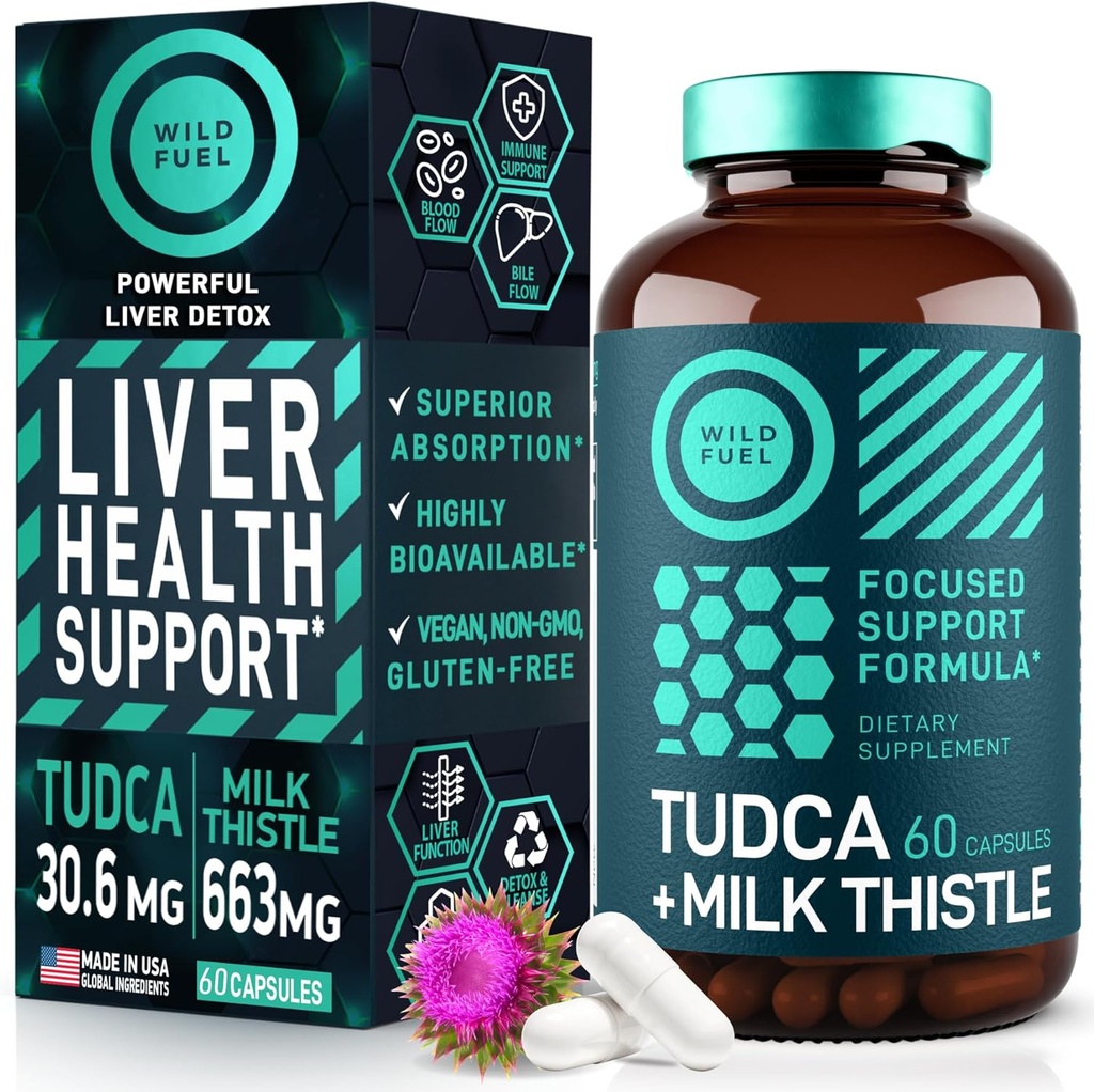 TUDCA and Milk Thistle Supplement - Bile Salts Supplement with Silymarin Milk Thistle Extract Liver Cleanse, Gallbladder, Kidney, Gut Health - Ursolic Acid Tudca Bile Salt Liver Health - 60 Capsules