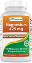 Best Naturals Μαγνήσιο 425 mg 180 Κάψουλες Veggie - Υψηλή Απορρόφηση Μαγνήσιο Γλυκινικό & Οξείδιο Μαγνήσιο Χηλικό, Μη ΓΤΟ, Χωρίς γλουτένη Μυική Χαλάρωσε (180 Count (Pack of 1))