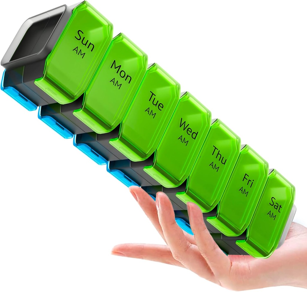 Extra Large Pill Organizer 2 φορές την ημέρα – XL Pill Box 7 ημέρα με μεγάλα διαμερίσματα AM/PM – Ταιριάζει μεγάλες βιταμίνες, συμπληρώματα και Gummies, για 7 ή 14-Ημέρες Χρήση, χρώμα-κωδικοποιημένο, Senior-Friendly, Χωρίς Σπίλες