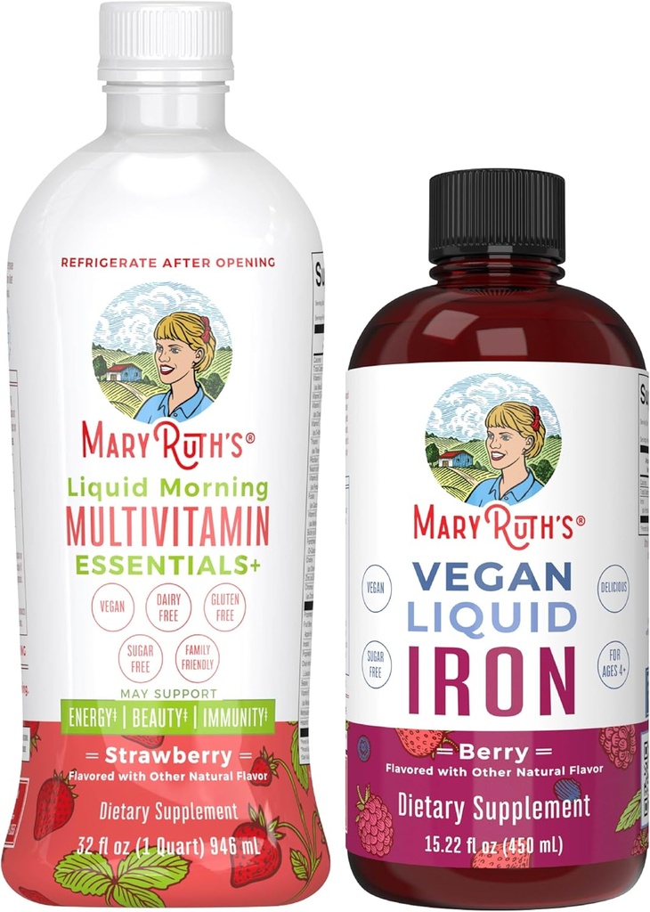 MaryRuth's Liquid Morning Multivitamin (Strawberry) & Iron Liquid (Berry) 