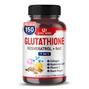 Glutathione Supplement Active Reduced Form, Enriched with Resveratrol, NAC, Collagen, Hyaluronic Acid, Vitamin C - Advanced Antioxidant for Immunity & Detox | 150 Capsules