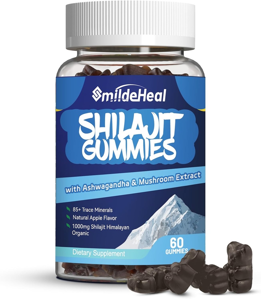 Shilajit Gummies 1000 MG, Organic Shilajit Supplement, 85+ Trace Minerals, με Ashwagandha, Mushroom - Ενέργεια, Εγκέφαλος, Ανοσία Υποστήριξη, για άνδρες και γυναίκες - 60 κόμης