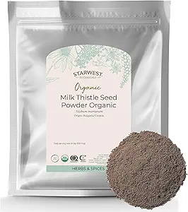 Starwest Botanicals Organic Milk Thistle Seed Powder - Ground Milk Thistle for Tea & Cooking, Mix in Juice, Add to Smoothies, Oatmeal, & Yogurt, Certified Kosher, Non-GMO - Bulk 1 lb Bag