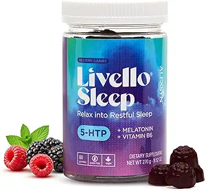 Livello Sleep Wild Berry Gummies - 60 Servings Natural Sleep Support with 5-HTP, Melatonin, and Vitamin B6 for Peaceful Night, Vegan & Gluten-Free