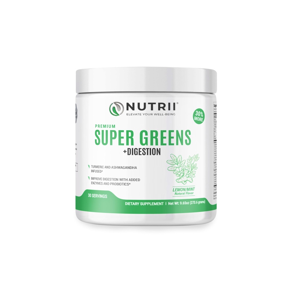 Organic Green Immunity Superfood Powder - Soothes Digestion, Boosts Healthy Vitality and Energy. Fast Acting Formula with Probiotics, Enzymes, Turmeric and Ashwagandha (30 Servings Lemon-Mint)