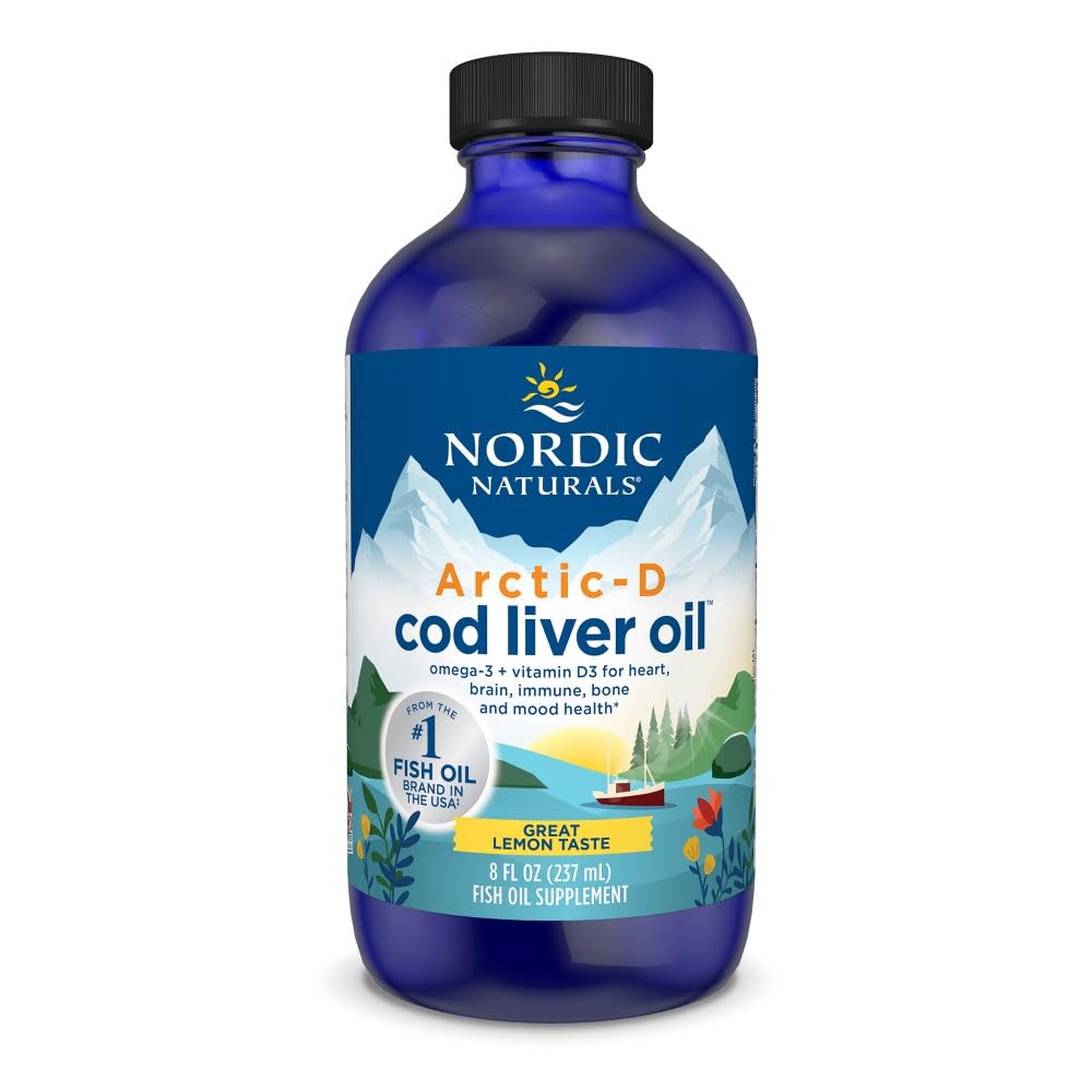 Nordic Naturals Arctic-D Cod Liver Oil, Lemon - 8 oz - 1060 mg Σύνολο Ωμέγα-3s + 1000 IU Βιταμίνη D3 - EPA & DHA - Καρδιά, εγκέφαλος, οστά, ανοσοποιητικός & mood Support - Non-GMO - 48 Υπηρεσίες