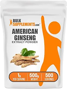 BulkSupplements.com American Ginseng Extract Powder - Ginseng Supplements, Herbal Supplements - Χωρίς γλουτένη, 1g ανά Σερβίρισμα, 500g (1.1 lbs) (πακέτο από 1)