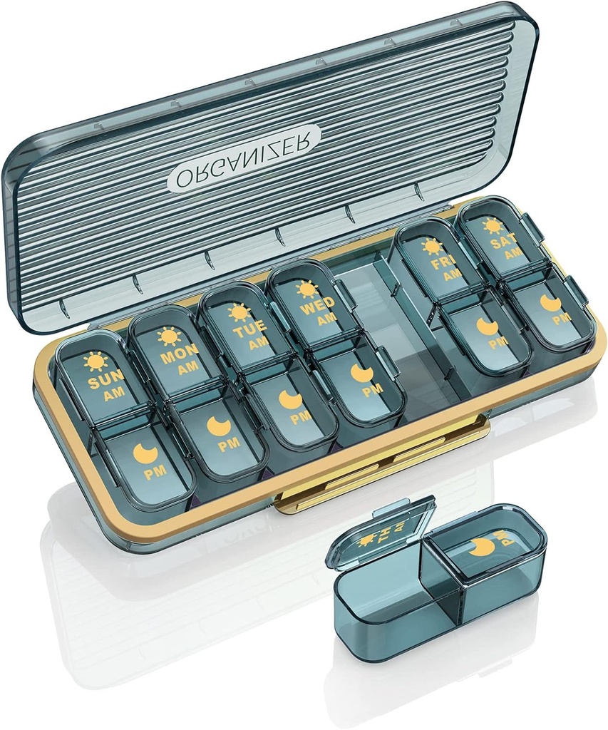 Am Pm Pill Organizer, Weekly Pill Box 2 φορές την ημέρα - Acedada 7 ημέρα Pill Organizer με 7 ξεχωριστά εμπορευματοκιβώτια, Φορητή καθημερινή ιατρική θήκη για βιταμίνη, ιχθυέλαια, συμπληρώματα, κομψό μπλε