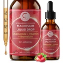 Triple Magnesium Complex Liquid Drops - Μαγνήσιο Γλυκινικό Υγρό σταγόνες, Taurate & Κιτρικό με L-θεανίνη, Βιταμίνη Β6 για τον ύπνο, τους μυς, την ανοσοποιητική υγεία, Vegan, Non-GMO, Φράουλα Γεύση, 2 FL OZ