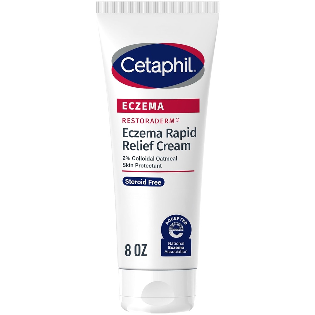 CETAPHIL ECZEMA RESTORADERM FLARE-UP RELIEF CREAM, για το δέρμα Eczema Prone, 8 oz, Επισκευή φραγμάτων, 48 Hour Hydration, 2% Προστατευτικό του δέρματος Κολλοειδές βρώμη, Στεροειδές Δωρεάν