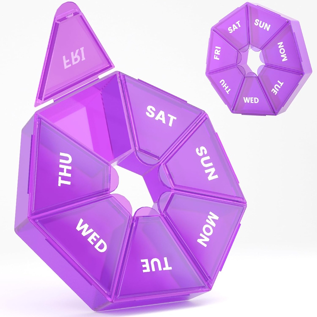 Weekly Pill Organizer, 2 Pack Portable Pill Box Ιατρική περίπτωση 6 Χρώματα (Επτά Ημέρα) Νέα έκδοση για Βιταμίνη / Fish Oil/Pills/Συμπληρώματα-Αρθρίτιδα Φιλικό (Purple)