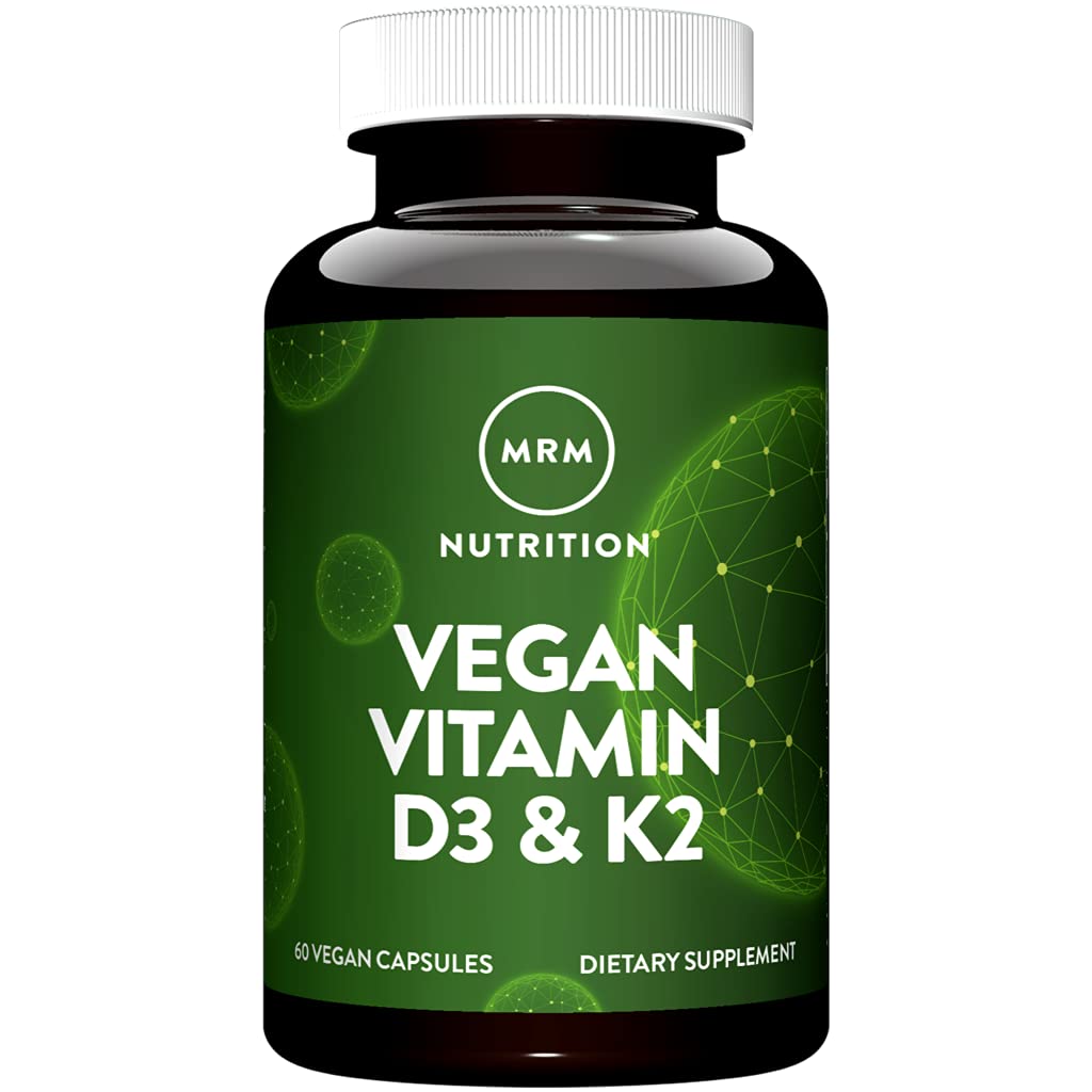 MRM Nutrition Vegan Vitamin D3 & K2 - For Women & Men - Plant‑Based D3 from Lichens with MK‑7 Vitamin K2, Vegan Calcium Absorption Support for Bone & Immune Health, Certified Non‑GMO - 60 Servings