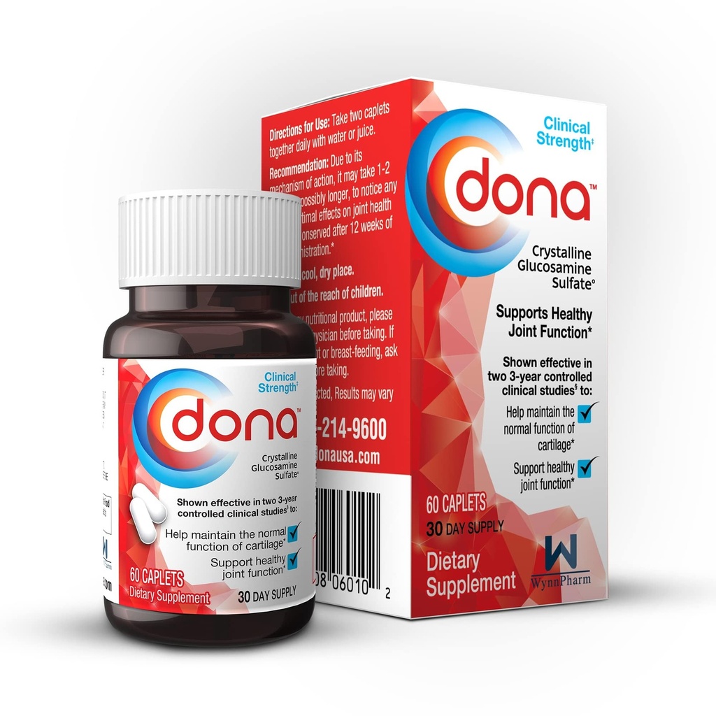 Dona κρυσταλλική γλυκοσαμίνη Sulfate, 750 Mg, κοινά χάπια συμπλήρωμα για Knee Comfort & κοινή υποστήριξη υγείας, 750 Mg, 60 Count