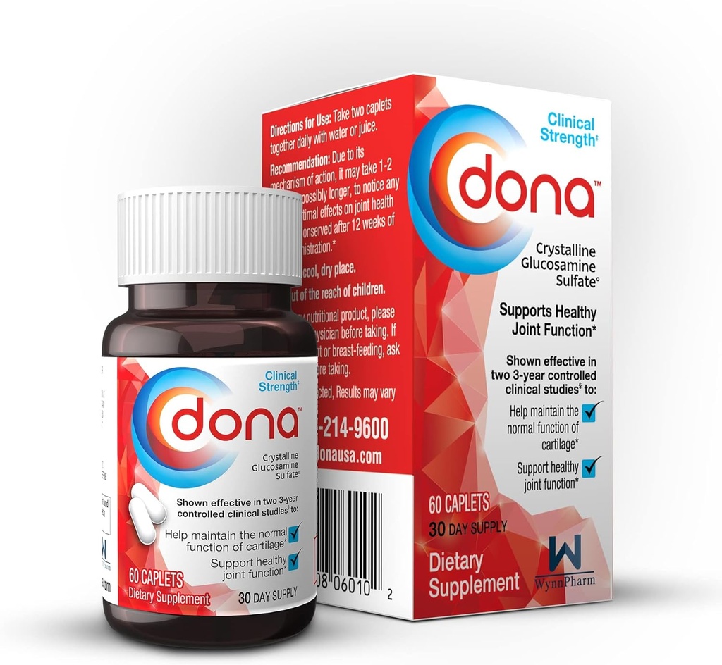 Dona κρυσταλλική γλυκοσαμίνη Sulfate, 750 Mg, κοινά χάπια συμπλήρωμα για Knee Comfort & κοινή υποστήριξη υγείας, 750 Mg, 60 Count