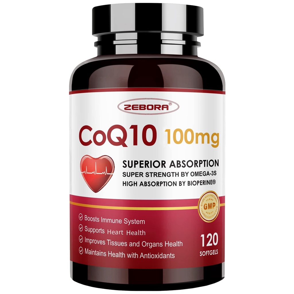ZEBORA CoQ10-100mg-Softgels με PQQ, BioPerine & Omega-3, Υψηλής Απορρόφησης Συνένζυμο Q10, Ισχυρό-Αντιοξειδωτικό, Υποστήριξη Καρδιά & Ενέργεια-Παραγωγή 120 Υπηρεσίες, Μη ΓΤΟ