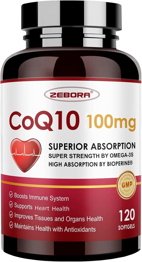 ZEBORA CoQ10-100mg-Softgels με PQQ, BioPerine & Omega-3, Υψηλής Απορρόφησης Συνένζυμο Q10, Ισχυρό-Αντιοξειδωτικό, Υποστήριξη Καρδιά & Ενέργεια-Παραγωγή 120 Υπηρεσίες, Μη ΓΤΟ