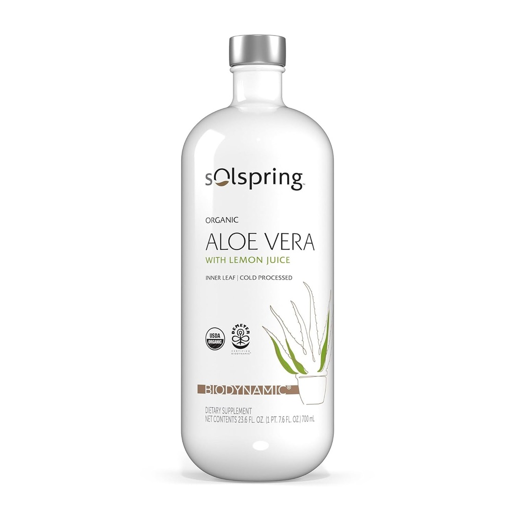 Solspring Bioδυναμικό βιολογικό χυμό αλόης Βέρα με λεμόνι, 23,6 Fl. Oz. (700 mL), Unpasteurized, Certified USDA Organic, Regenerative, Non-GMO, Gluten Free, Soy Free, Dr. Mercola