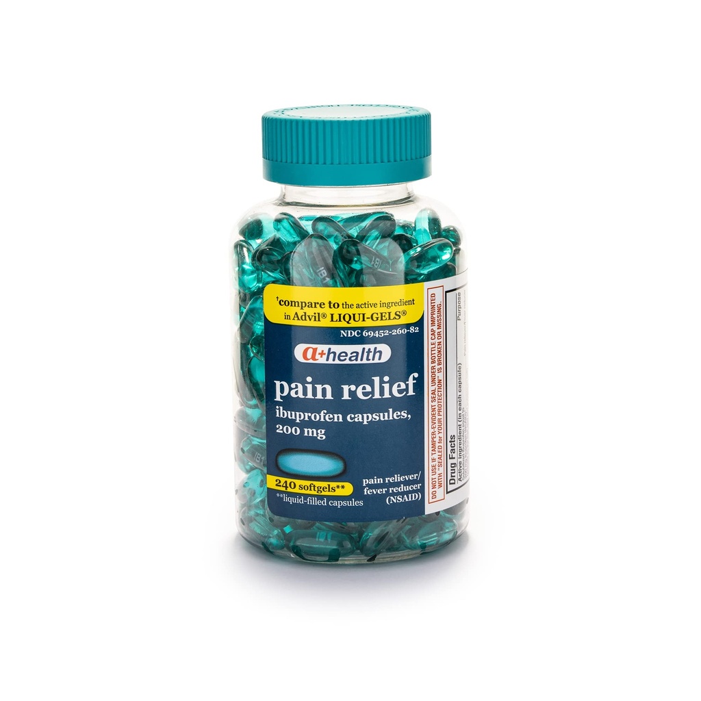 A+Health Ibuprofen 200 Mg Softgels, Αναπνευστήρας του Πόνου/Μειωτής του Πυρετού (NSAID), 240 κόμης