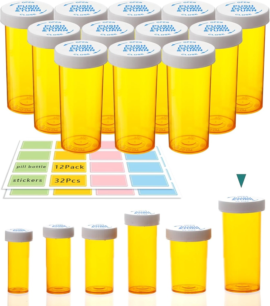 3.75oz άδεια χάπια μπουκάλια με Child-Resistant Caps, 12 Pack - μεγάλη χωρητικότητα, Moisture-Proof, BPA-free, με 32 Easy-Peel ετικέτες για την οργάνωση χάπια, βιταμίνες, συμπληρώματα, χάντρες, και περισσότερα