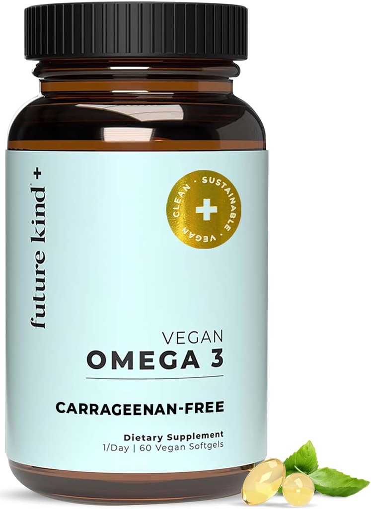 Future Kind Vegan Omega 3 συμπλήρωμα - Γυάλινο μπουκάλι, Carragenan-free Algae, DHA & EPA για κοινή υποστήριξη και διάθεση - 2 μήνες προσφοράς για παιδιά και ενήλικες