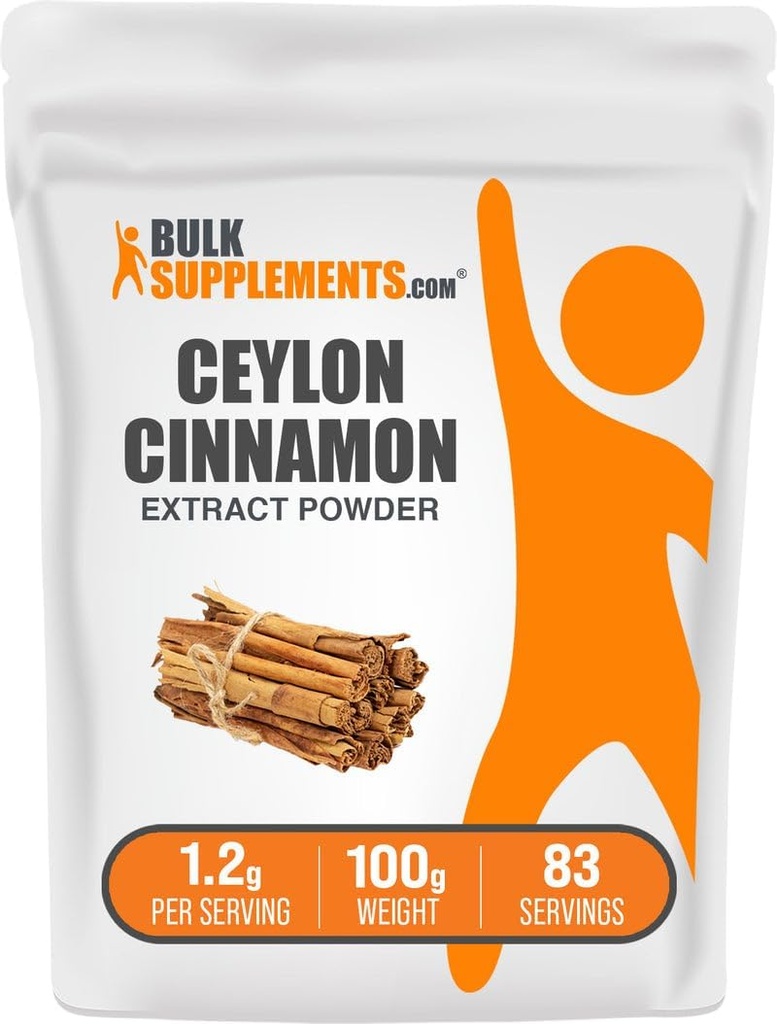 BulkSupplements.com Cinnamon Bark Extract Powder - Ceylon Cinnamon Supplement, Herbal Supplement - Vegan & Gluten Free, 1.2g per Serving, 100g (3.5 oz) (Pack of 1)