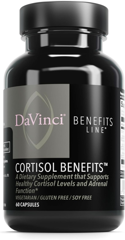 DaVinci Labs Cortisol Οφέλη - Συμπλήρωμα διατροφής για την υποστήριξη Υγιή επίπεδα κορτιζόλης και Adrenal Health - Με εκχύλισμα Ashwagandha, Rohdiola Rosea Root και περισσότερα - Χωρίς γλουτένη -60 κάψουλες χορτοφάγων