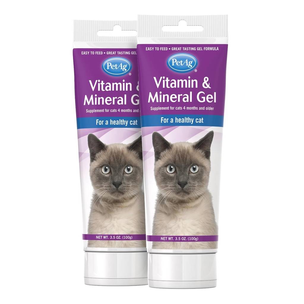 PetAg Vitamin & Mineral Gel συμπλήρωμα για γάτες - 3,5 oz, πακέτο των 2 - Παρέχει βασικές ημερήσιες βιταμίνες & ορυκτά για γάτες 4 μήνες και μεγαλύτερη - εύκολο να δοκιμαστεί
