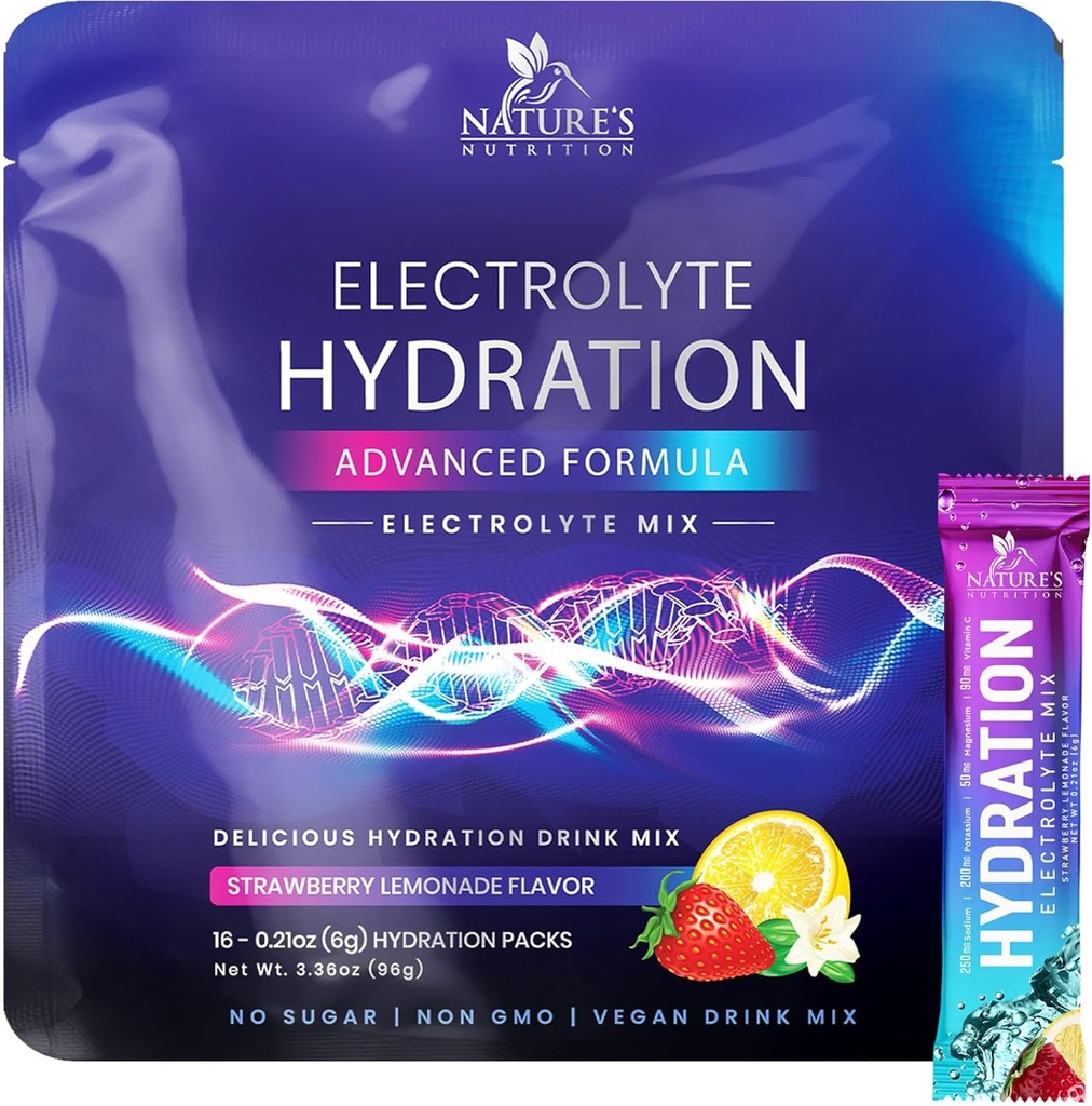 Ηλεκτρολυτές Ενυδάτωσης - Keto Recovery Powder με Κάλιο, Μαγνήσιο, Νάτριο, Ψευδάργυρο & Βιταμίνη C, Ζάχαρη-Δωρεάν, Ενυδάτωση Ηλεκτρολύτη Υγρό Ποτό Mixes, Vegan, Φράουλα Λεμόνι (16 Pack)