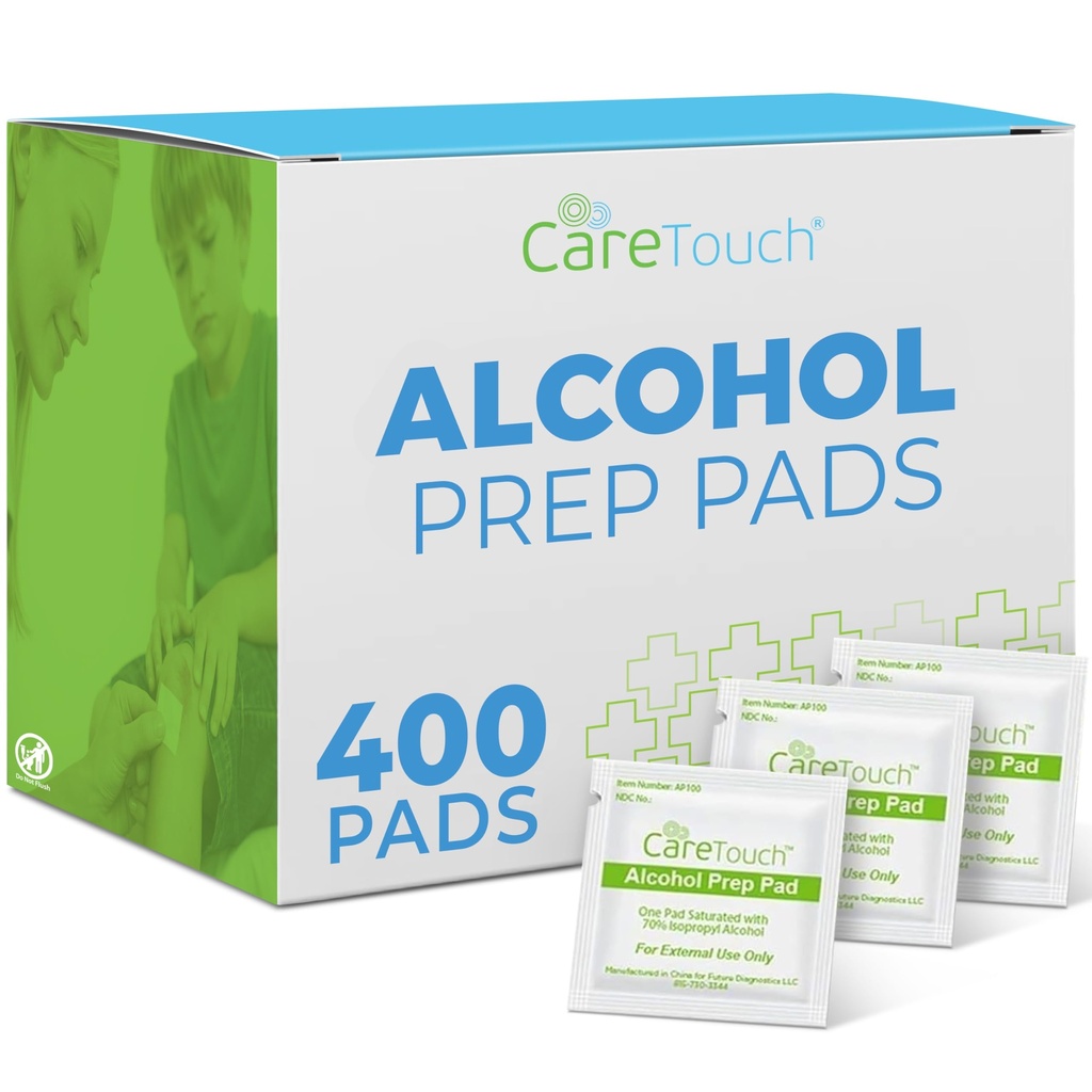 Care Touch Alcohol Wipes Individually Wrapped - Prep Pads με 70% ισοπροπυλική αλκοόλη, Μεγάλη για το σπίτι, Ιατρικές & πρώτες βοήθειες Σετ αποστειρωμένα, Αντισηπτικά 2-Ply Swabs 400 Count